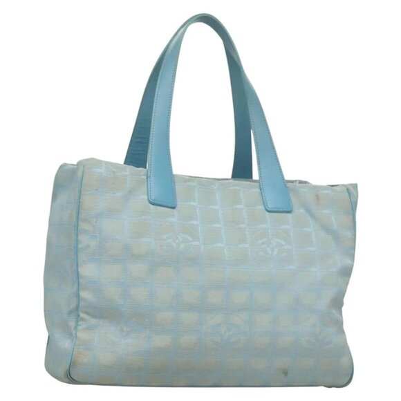 CHANEL New Travel line Tote Bag Nylon Light Blue Silver CC Auth 133486 - Picture 1 of 15